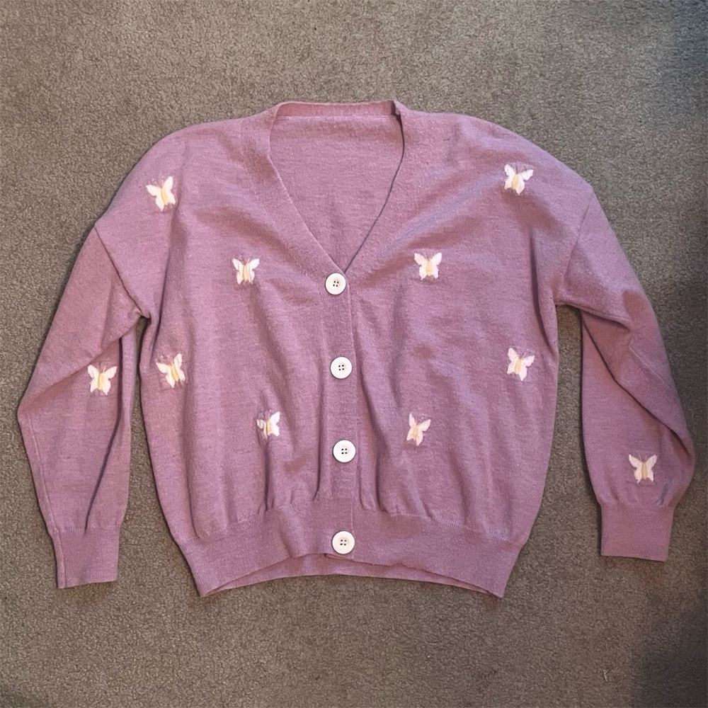 ROMWE Purple Butterfly Cardigan Sweater